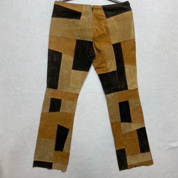 MISDEMEANOR Leather Flare Pants Womens Size 11 12 Tan Brown Patchwork Suede - Picture 8 of 8